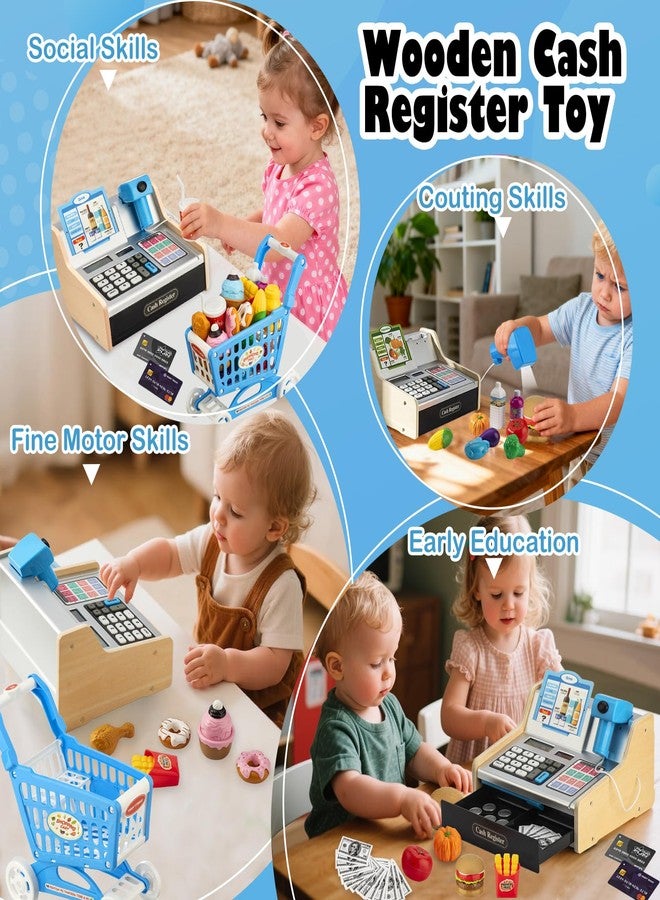 VROGTIK Wooden Cash Register for Kids with Shopping Cart Rechargeable Kid Cash Register with Scanner Gift for Kids Age 3 4 5 6 7 8 9 Year Old Pretend Play for Toddlers Toys for 3-12 Year Old Boys - Image 3